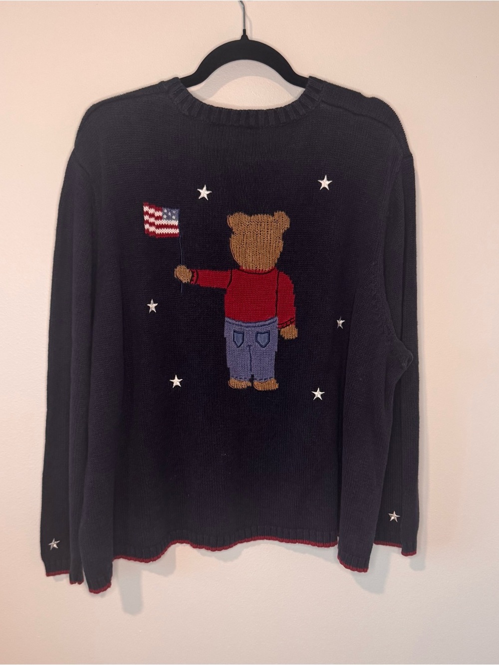Vintage 2001 C.J. Banks Patriotic Teddy Bear Sweater Navy 3X - Picture 4 of 7